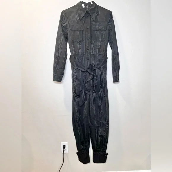 NWOT Gucci  Mock Neck Belted Moire Jumpsuit Romper Black Size 36/XS - Picture 6 of 12